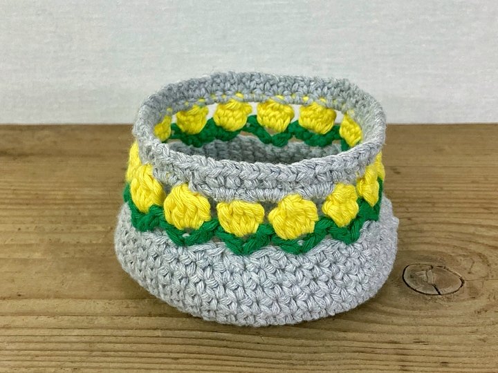 Kleines Tulpen-Körbchen, kostenlose Häkelanleitung