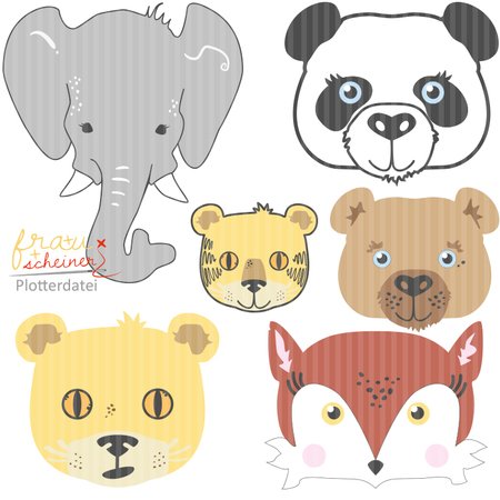 Plottermotiv Set: Fuchs, Löwe, Tiger, Elefant, Panda und Bär