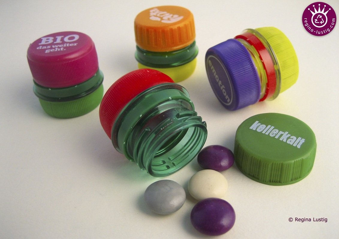 3 Modelle, Döschen, Schlüsselanhänger, Salz- und Pfefferstreuer aus PET-Flaschen, Upcycling