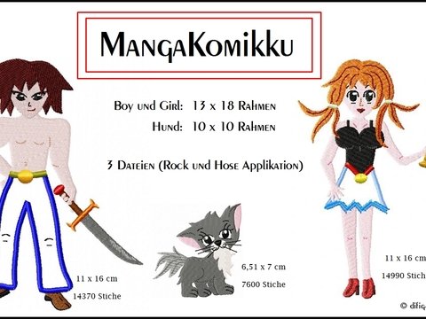Stickdatei Manga Komikku für den 13x18 Rahmen