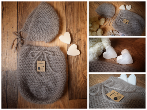 Baby Set - Neugeborenen Fotografie - Haube und Pucksack FEDERLEICHT