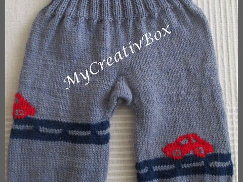 Babyhose "Auto" für 0-3 Monate, gestrickt