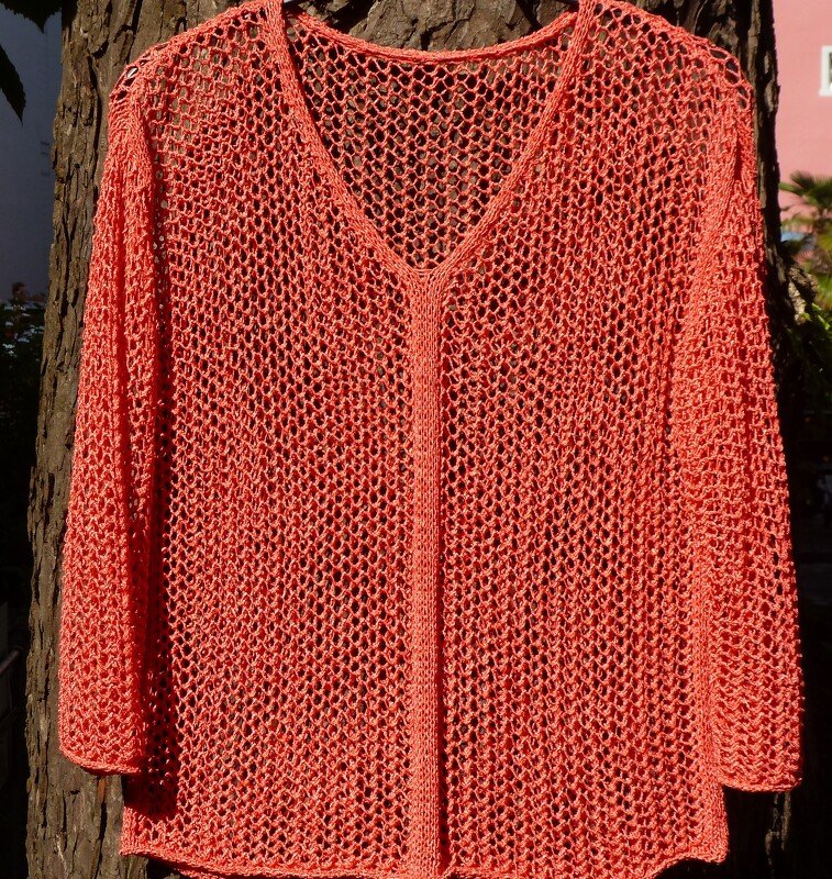 Baumwoll- Netzpulli mit 3/4 Ärmeln Gr.38(40)42/44 gestrickt