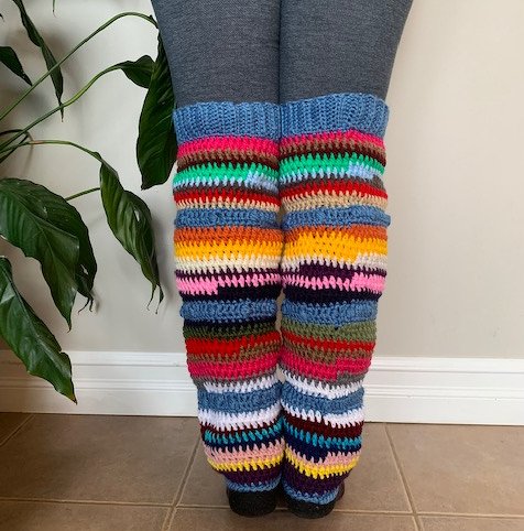 Crochet Thigh High Leg Warmer easy beginner pattern, scrap yarn, 3 sizes - Image 2