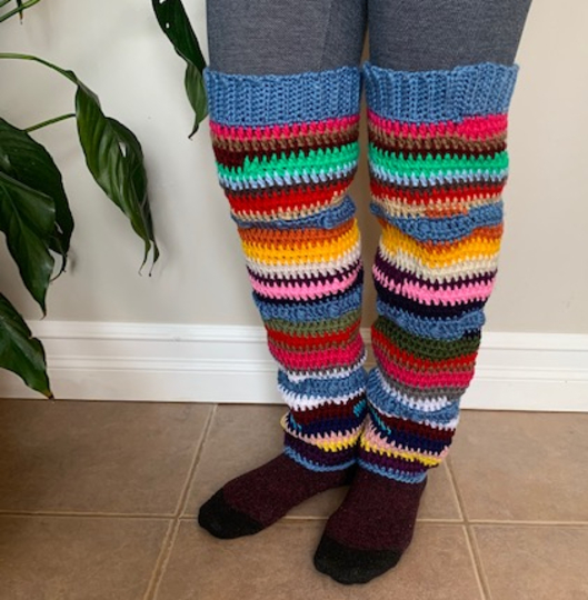 Crochet Thigh High Leg Warmer easy beginner pattern, scrap yarn, 3 sizes