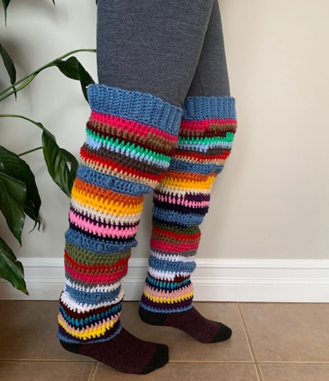 Crochet Thigh High Leg Warmer easy beginner pattern, scrap yarn, 3 sizes