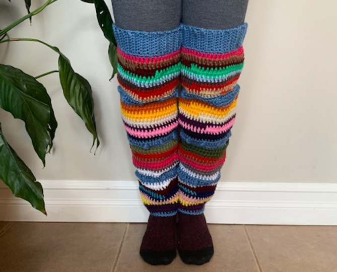 Crochet Thigh High Leg Warmer easy beginner pattern, scrap yarn, 3 sizes