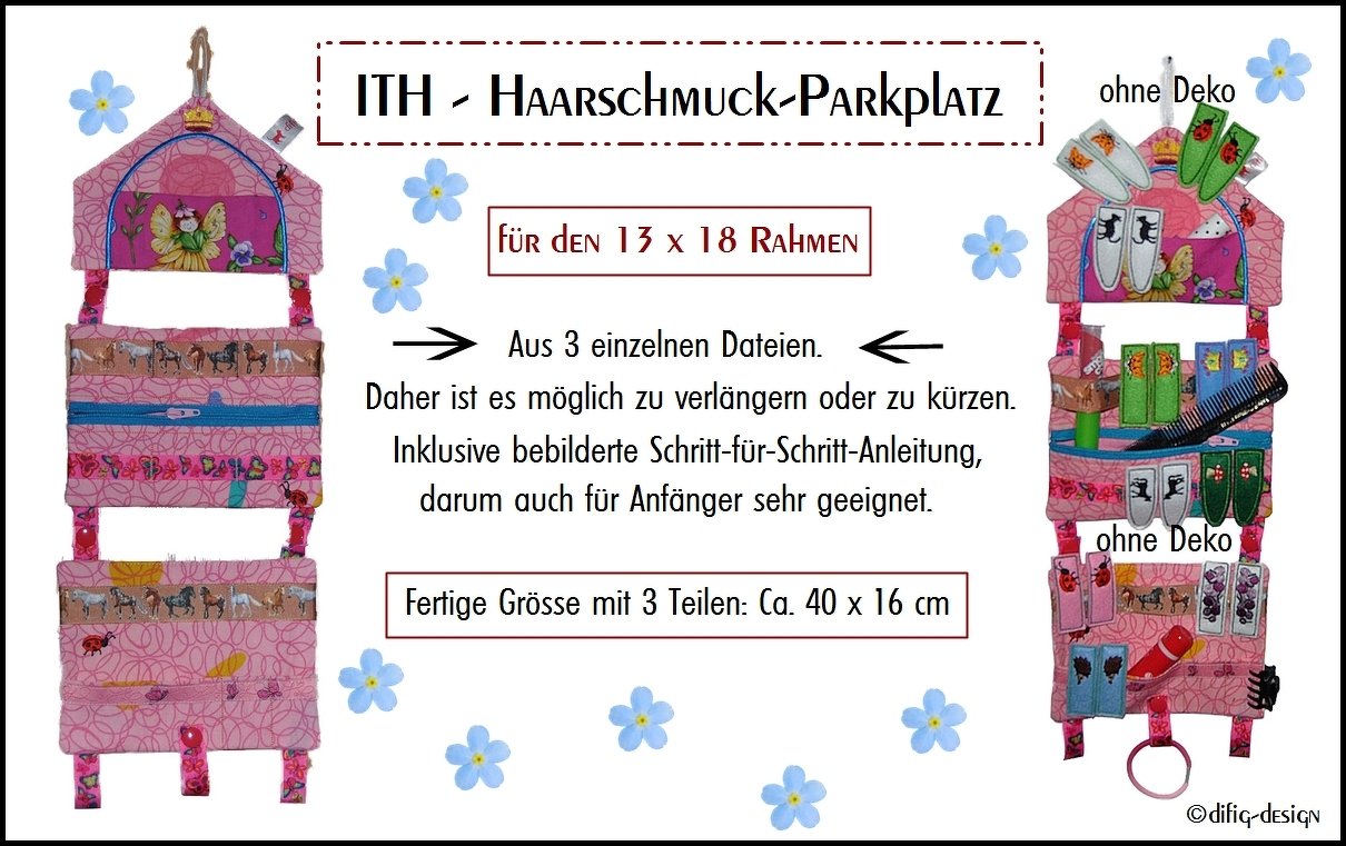 Ith Stickdatei, Haarschmuck-Parkplatz für den 13x18 Rahmen