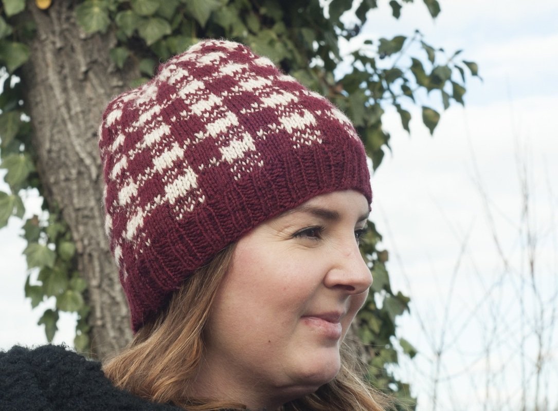 Plaid Hat Knitting Pattern in stranded colorwork "Gingham on My Mind"
