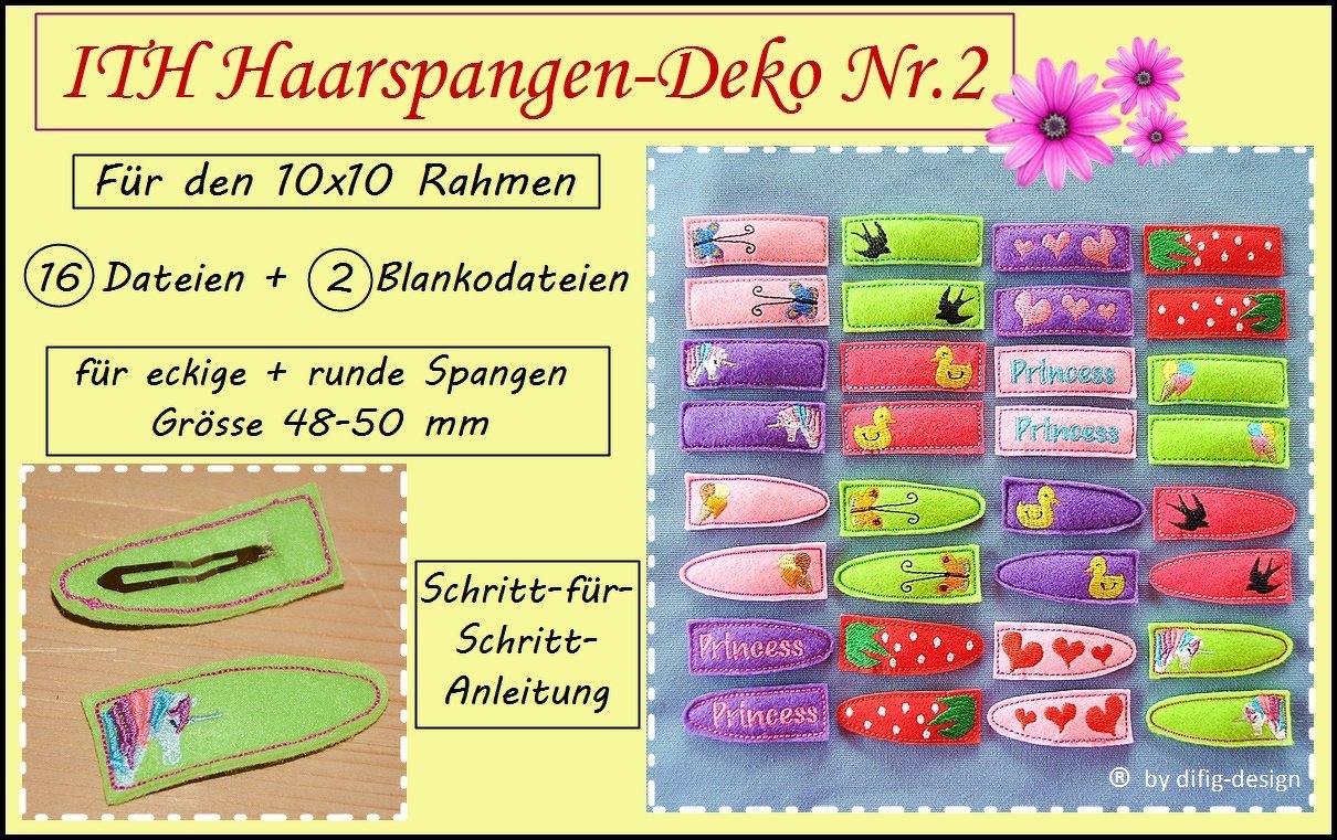 Ith Stickdateien, Haarspangen-Deko Nr.2 für den 10x10 Rahmen