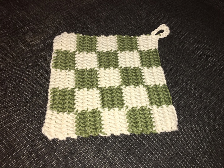 Häkelanleitung Topflappen im Schachbrettmuster (tapestry-Muster) // 2 Varianten