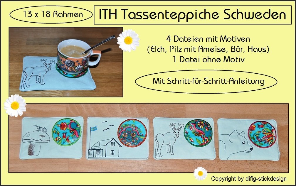 Ith Stickdateien MugRug/Tassenteppich Schweden, für den 13x18 Rahmen