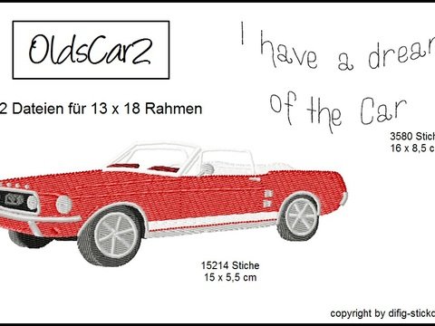 Stickdatei OldCars mit einzelner Schrift für den 13x18 Rahmen