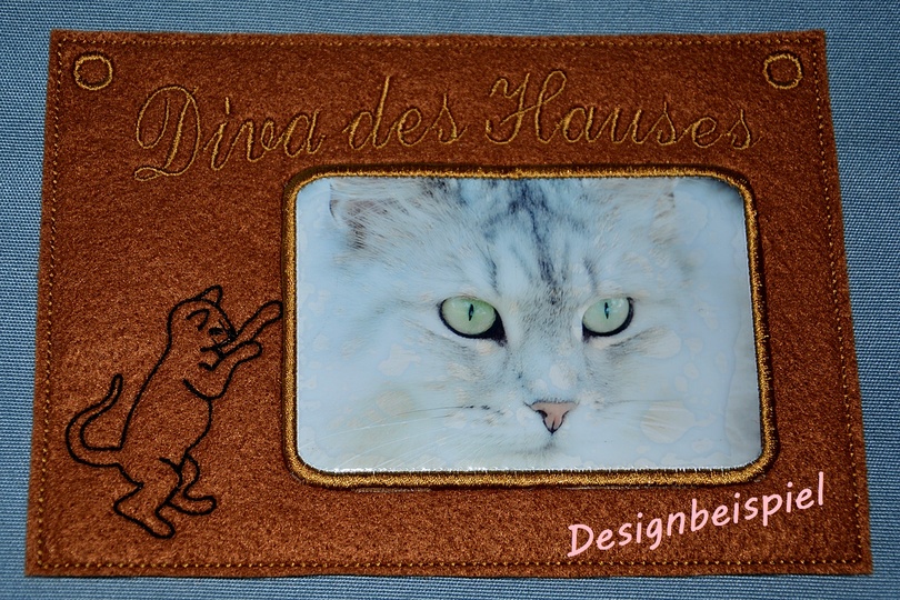 Ith Stickdateien Foto-Rahmen Katze für den 13x18 Rahmen
