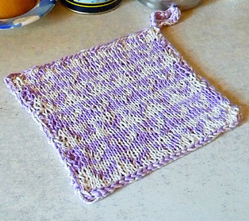Double knitted potholder or dishcloth with hearts "The Way to a Heart"
