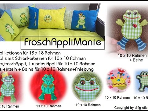 Stickdateien/Applikationen FroschAppliManie für den 10x10 und 13x18 Rahmen