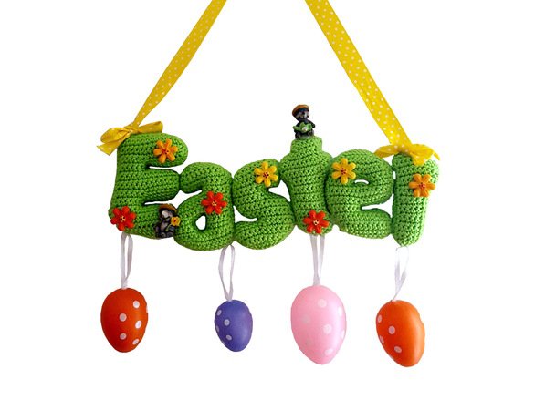 Easter Letter, Crochet Pattern Letter, green Easter decoration,