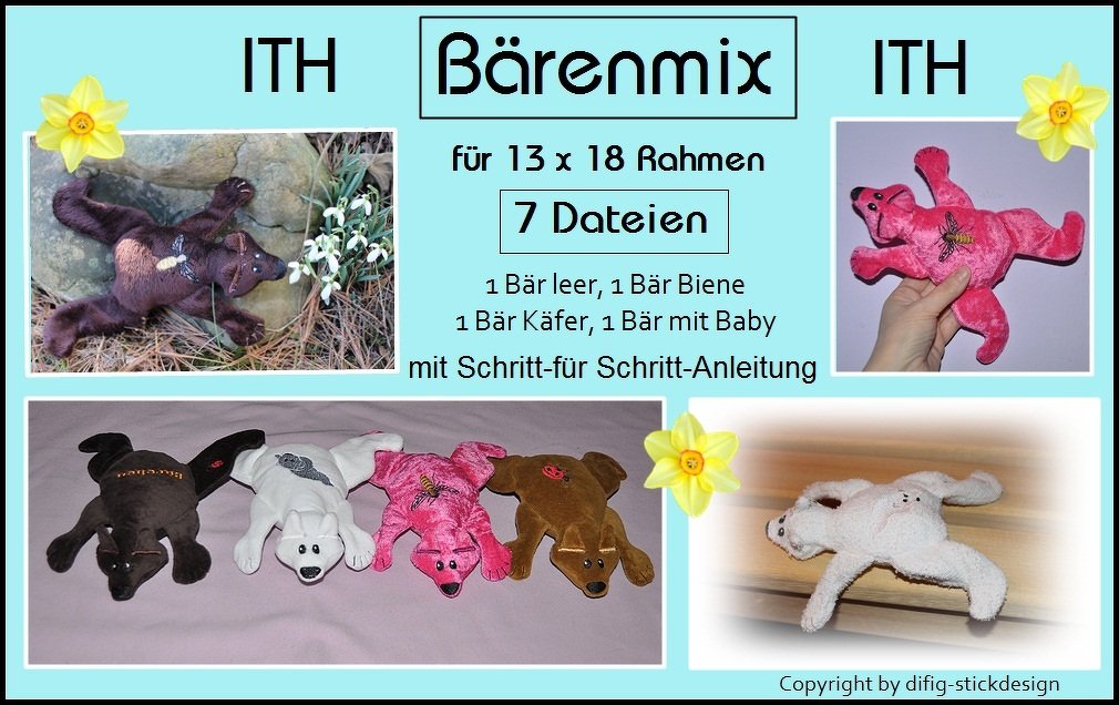 Ith Stickdateien Bärenmix für den 13x18 Rahmen