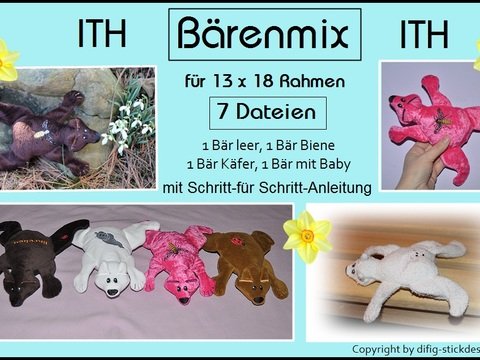 Ith Stickdateien Bärenmix für den 13x18 Rahmen
