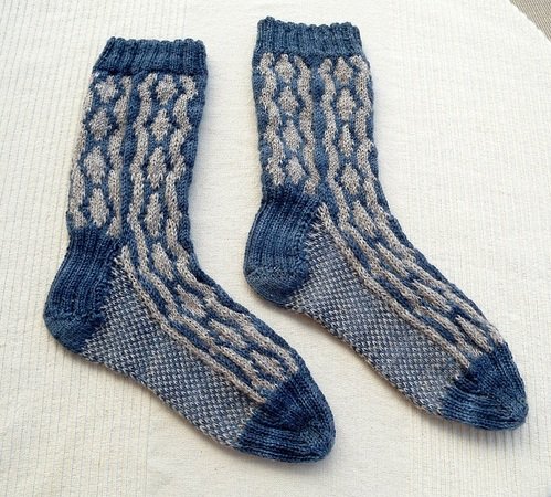 Knitted socks in stranded colorwork "Moonlit Rivers"