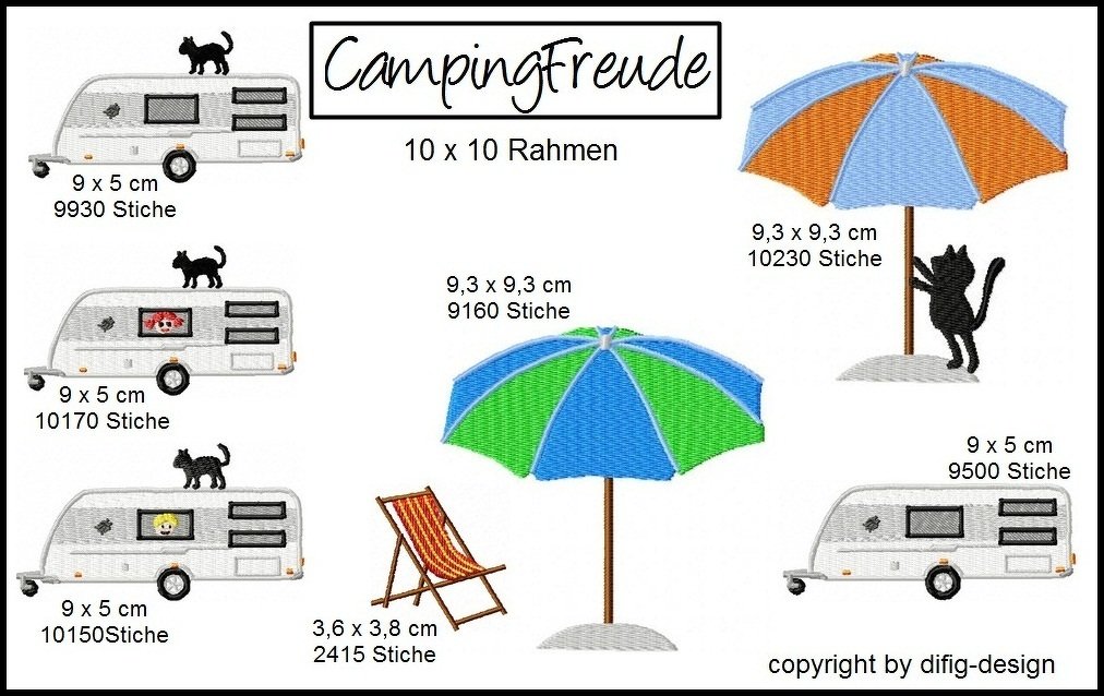 Stickdateien Camping-Freude für den 10x10 Rahmen