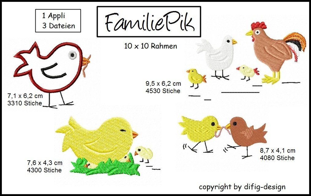 Stickdateien Familie Pik für den 10x10 Rahmen