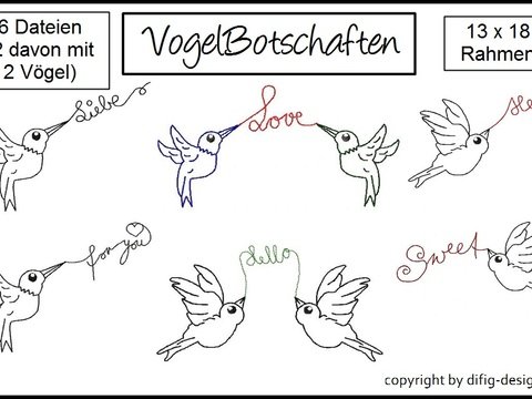 Stickdateien Vogelbotschaften, für den 13x18 Rahmen