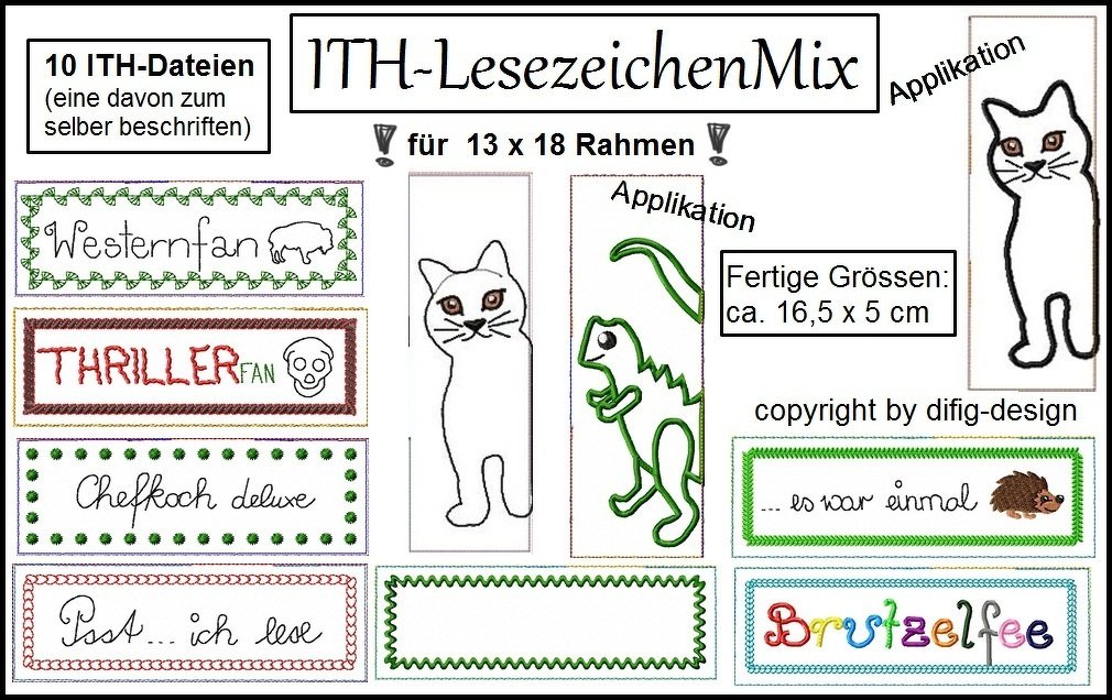 Ith Stickdateien Lesezeichen-Mix für den 13x18 Rahmen