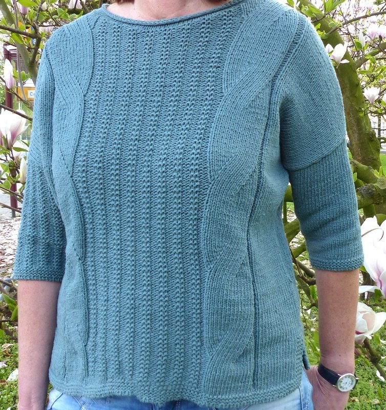 Strickanleitung: Zopfpullover mit ¾ Ärmel, (leicht) Gr. 36 - 42