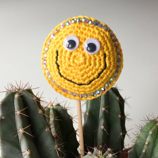 Häkelanleitung Glitzer - Smiley, Anhänger, Magnet, Baumwolle meets Glitzersteine