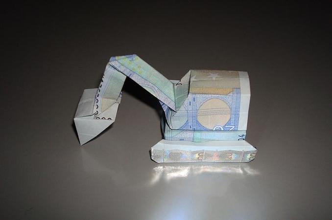 Origami Geldschein Bagger