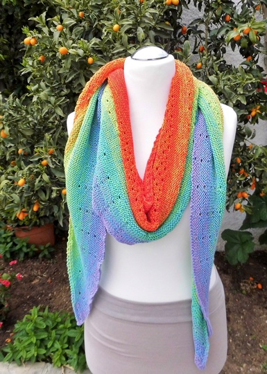 Rainbow - langes schmales halbmondförmiges / sichelförmiges Tuch - Strickanleitung