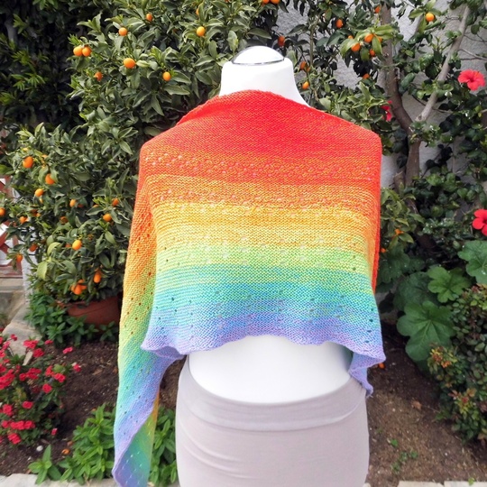 Rainbow - langes schmales halbmondförmiges / sichelförmiges Tuch - Strickanleitung