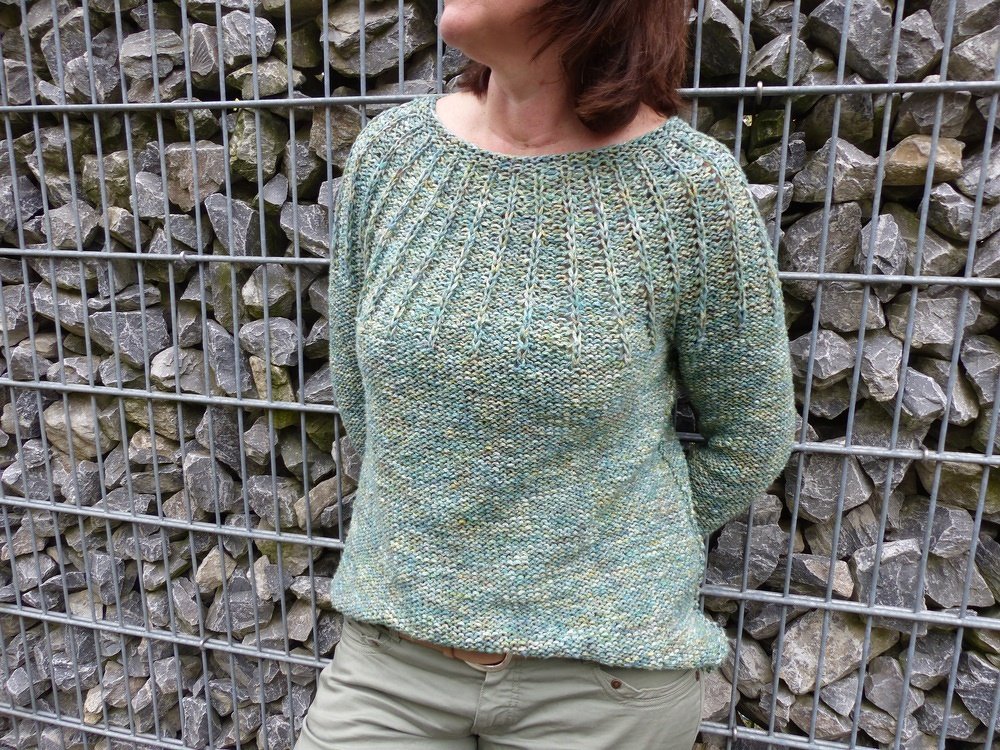 Melierter Pullover mit Rundpasse, E-Book Gr. 36, 38, 40, 42