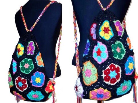 E-Book *KunterBunteR upcYcled AfriCaN FloWeR Häkel-RUCKSACK ~ BEUTEL* Häkelanleitung, pdf-Datei, Granny Square, Blümchenrucksack