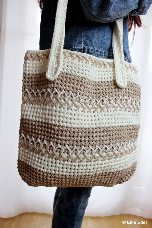 Tasche häkeln, Umhängetasche in Naturfarben Häkelanleitung - Bild 3