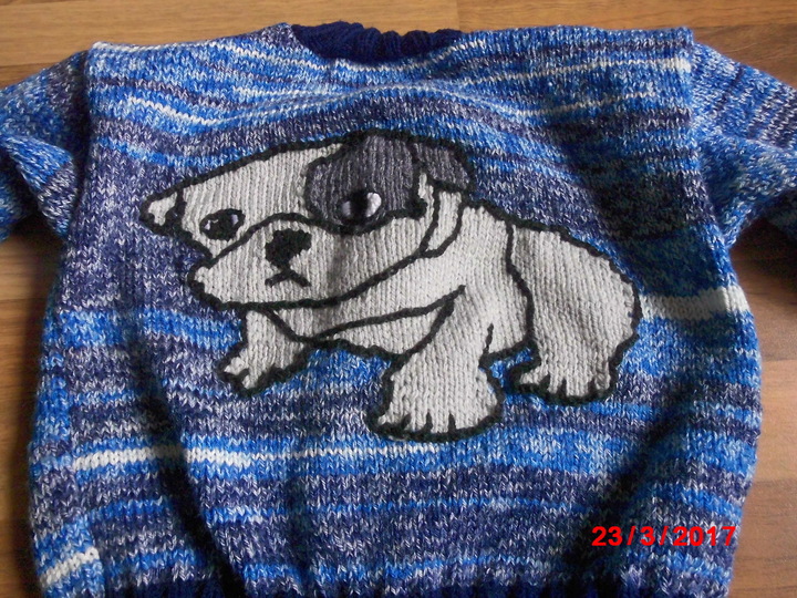 Kinderstrickjacke in Größe 80 - 86 mit Hundemotiv