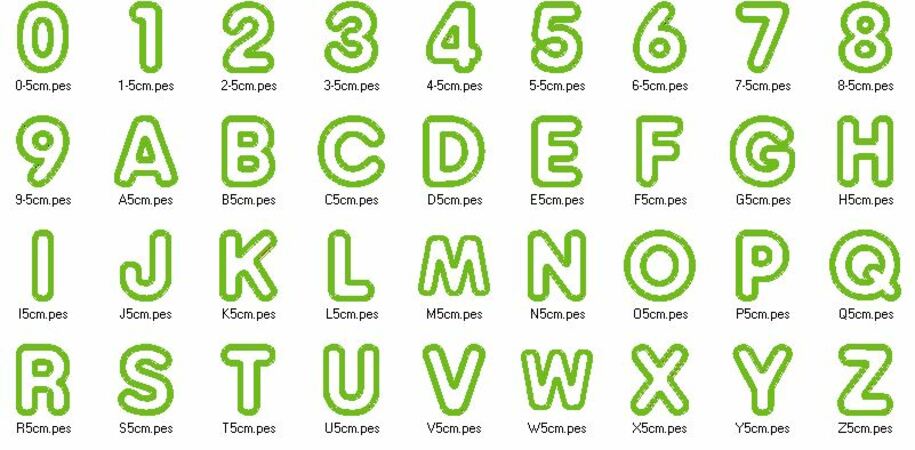 5cm Buchstaben und Zahlen Stickdatei Alphabet Zahl