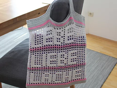 Häkelanleitung Tasche Einkaufsnetz Beutel "Lebe Liebe Lache" PDF