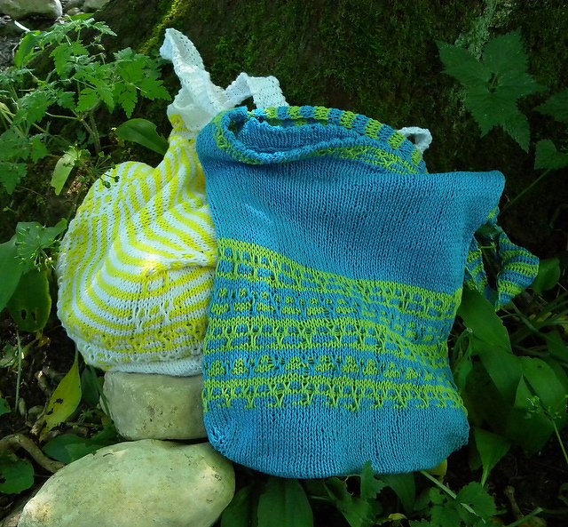 Knitted market bag in mosaic colorwork "Melons and Pineapples and more"