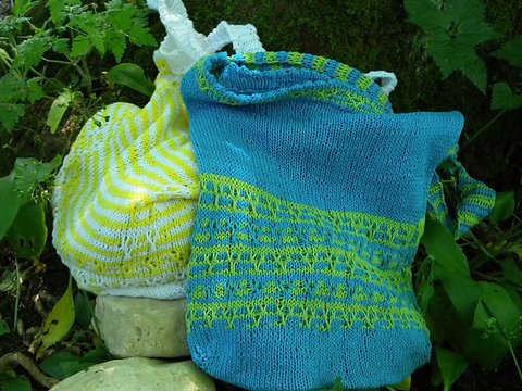 Knitted market bag in mosaic colorwork "Melons and Pineapples and more"