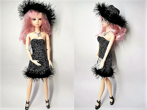 Häkelanleitung festliches Kleid mit Hut und Clutch für Ankleidepuppen