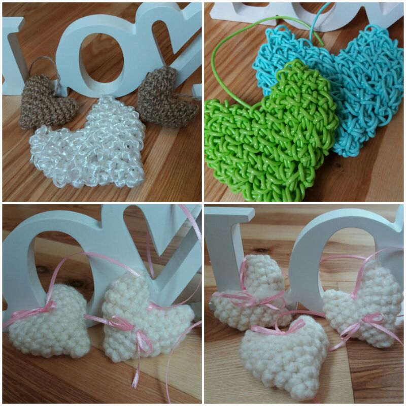 Häkelanleitung: Herz aus verschiedenen Materialien Wolle, Paketschnur, Bindegarn, Wäscheleine