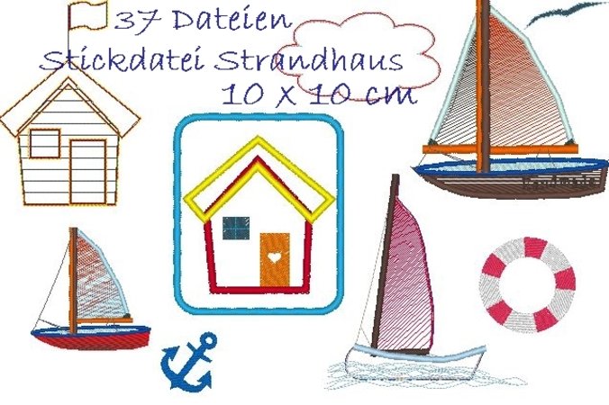 Anker Stickdatei Rettungsring Boot Strandhaus Maritim 10 cm