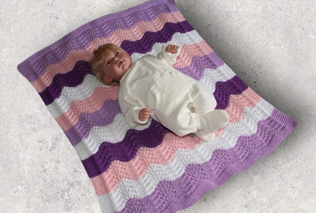 Strickanleitung Babydecke, Plaid, Wellenmuster, Größe ca. 60 x 70 cm  #150 - Bild 45