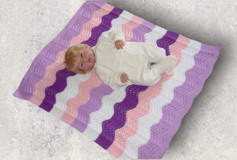 Strickanleitung Babydecke, Plaid, Wellenmuster, Größe ca. 60 x 70 cm  #150