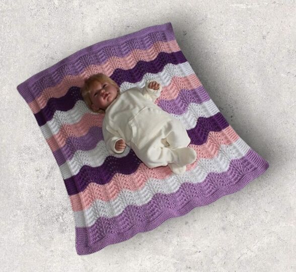 Strickanleitung Babydecke, Plaid, Wellenmuster, Größe ca. 60 x 70 cm  #150