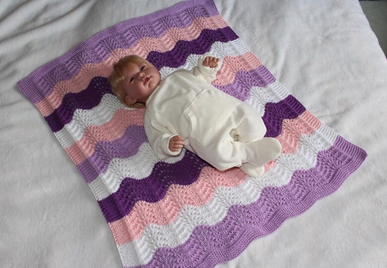 Strickanleitung Babydecke, Plaid, Wellenmuster, Größe ca. 60 x 70 cm, für Anfänger geeignet