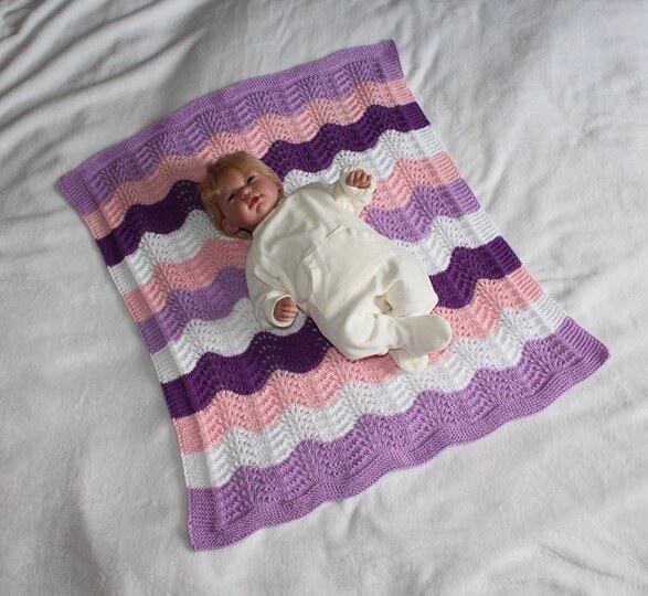 Strickanleitung Babydecke, Plaid, Wellenmuster, Größe ca. 60 x 70 cm, für Anfänger geeignet