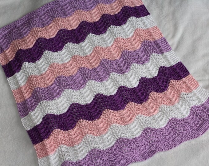 Strickanleitung Babydecke, Plaid, Wellenmuster, Größe ca. 60 x 70 cm, für Anfänger geeignet